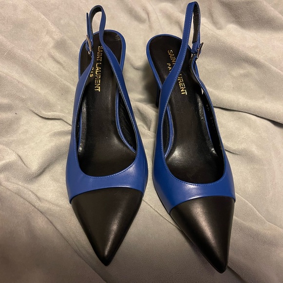 Yves Saint Laurent Shoes - YSL Saint Laurent Two Tone Blue Black Heels Sz 37